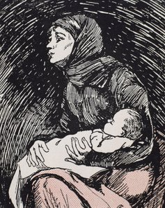 Heiligabend. 1900. Eine magere Frau mit ihrem Kind im Arm (Gravur)