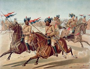 Späher der 10. Bengal Lancers (Feldservice-Kit), die anglo-indische Armee der 1880er Jahre
