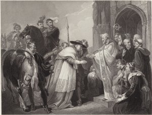 Kardinal Wolsey in der Abtei von Leicester (Gravur)
