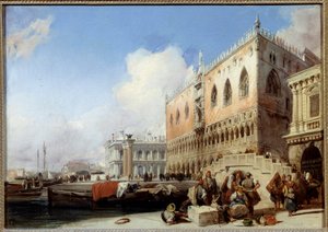 Ansicht von Venedig, der Quai des Schiavoni und der Dogenpalast. Gemälde von Richard Bonington (1801-1828) 1827
