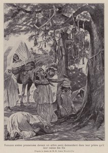 Arabische Frauen, die sich vor einem heiligen Baum niederwerfen und beten, dass ihnen Kinder gewährt werden (Lithografie) von Richard Caton II (after) Woodville