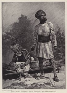 Die Gefahren der Barmherzigkeit, indische Ambulanzträger unter Beschuss von Richard Caton II (after) Woodville
