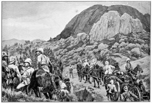 Britische Artillerie geht zum Angriff auf Spion Kop, 2. Burenkrieg, 24. Januar 1900 von Richard Caton II Woodville