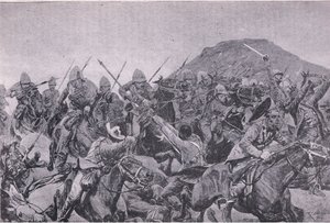 Die Schlacht von Elandslaagte: der Kavallerieangriff (Lithografie)