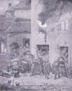 Im Kampf mit dem Feind: Häuserkampf in Ypern, aus Geschichte des Großen Krieges Band 3, veröffentlicht von Waverley Book Co Limited, ca. 1920