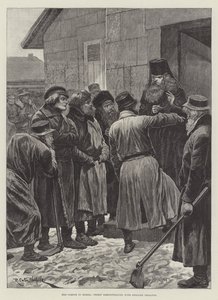 Die Hungersnot in Russland, Priester ermahnt wütende Bauern von Richard Caton Woodville junior