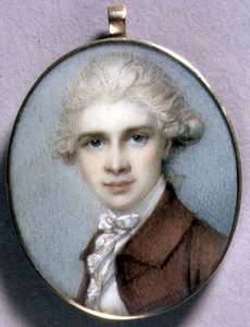 Porträtminiatur eines jungen Mannes in einem braunen Mantel von Richard Cosway