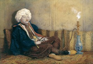 Porträt von Sir Thomas Philips in östlicher Tracht, liegend mit einer Wasserpfeife