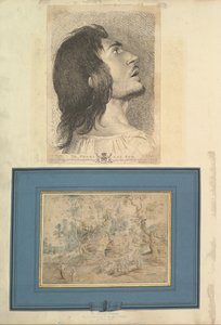 Blatt aus Aedes Walpolianae mit einem Druck und einer Zeichnung montiert: Kopf im Profil..., 1620-1766 von Richard Earlom