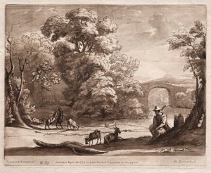 Liber Veritatis: Nr. 39, Eine Landschaft mit Hirte, der Dudelsack spielt, und Ziegen, die grasen von Richard Earlom