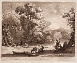 Liber Veritatis: Nr. 39, Eine Landschaft mit Hirten, der Dudelsack spielt, und Ziegen, die weiden, 1774 von Richard Earlom
