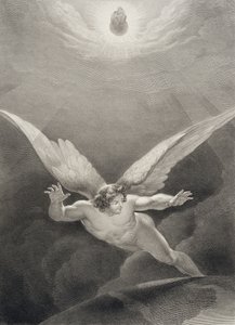 Satan springt über die Mauern des Himmels, aus einer französischen Ausgabe von 