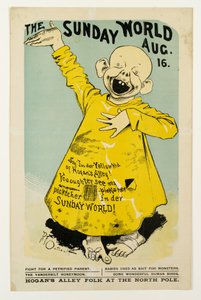 The Sunday World Aug. 16: Sag, ich bin der Yellow Kid von Hogans Alley..., ca. 1895-98 von Richard Felton Outcault