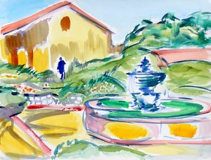 Vater Serra Statue und Brunnen, Carmel Mission, 2019