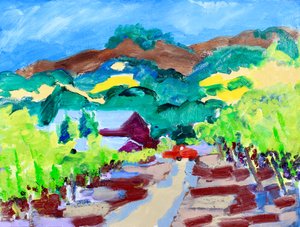Roter Lastwagen in einem Weinberg, Kalifornien, 2021 von Richard H. Fox