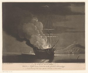 Brennendes Schiff auf ruhiger See von Richard Houston