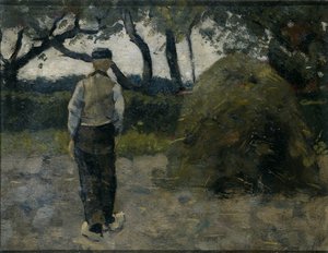 Ein Bauer steht neben einem Heuhaufen von Richard Nicolaüs Roland Holst