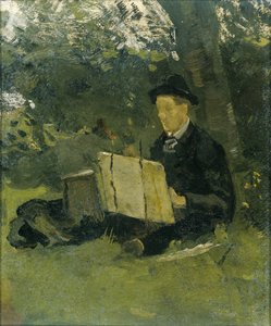 Jan Verkade (1868-1946) malt unter einem Baum in Hattem von Richard Nicolaüs Roland Holst