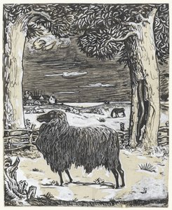 Schaf in einer Landschaft mit zwei Bäumen von Richard Nicolaüs Roland Holst