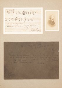 Autographische Musiknotation montiert mit Carte-de-Visite-Fotografie von Wagner und einem Provenienzvermerk
