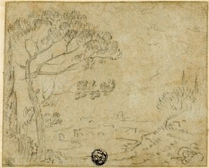 Italienische Landschaft mit Schirmkiefer im Vordergrund