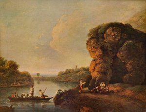 Landschaft mit Fluss und Booten