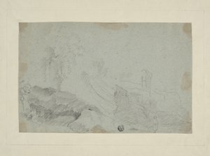 Felsige Landschaft mit stehender Figur von Richard Wilson