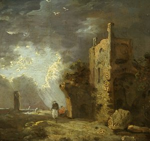 Ruine eines Turms mit Figur, ca. 1770-79