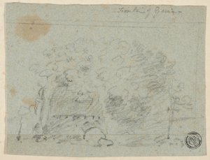Skizze von Bäumen in der Nähe einer Brücke (recto); Skizze eines Gebäudes (verso) von Richard Wilson