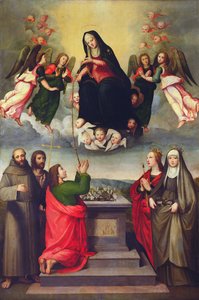 Die Jungfrau des heiligen Gürtels mit den Heiligen Thomas, Franziskus, Johannes dem Täufer, Ursula und Elisabeth von Ungarn