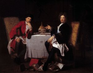 Zwei Epikureer Zwei Philosophen sprechen an einem Tisch. Gemälde zugeschrieben Robert Tournieres (1668-1752) 18. Jahrhundert Caen, Musée des Beaux Arts von Robert (attr. to) Tournieres