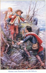 Christian trifft Timorous auf dem Hügel der Schwierigkeit, aus The Pilgrims Progress, veröffentlicht von John F Shaw & Co, ca. 1900