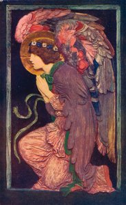 Ein Engel, der anbetet, ein farbiges Gipsrelief von Robert Anning Bell, um 1901