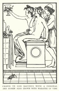 Krönt den Gott Bacchus mit einem Kranz und Hymen auch mit Weinreben von Robert Anning Bell