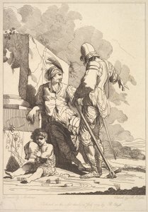 Zwei Soldaten und ein Kind, das einen Helm hält von Robert Blyth