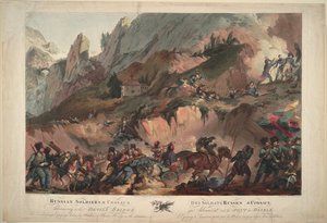 Russische Armee überquert die Teufelsbrücke im Jahr 1799, 1804 von Robert Carr Porter