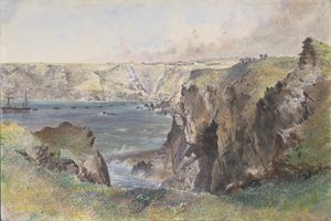 Foilhummerum Bay, Valentia, vom Cromwell Fort: Die Caroline legt das Erdkabel am 21. Juli 1865