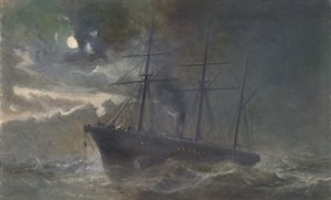 Die Albany sichert ein Stück des Kabels von 1865 in der Nacht des 26. August 1866, 1866