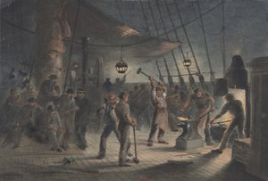 Die Schmiede an Deck, Nacht des 9. August: Vorbereitung der Eisenplatten für den Spill von Robert Charles Dudley