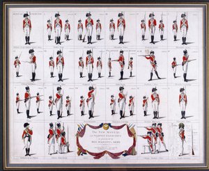 Das neue Handbuch und die Zugübungen, wie sie von der Armee Seiner Majestät um 1795 praktiziert werden (farbige Gravur)