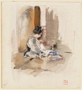 Japanisches Mädchen beim Nähen von Robert Frederick Blum