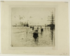Lagune mit Dampfern und Gondeln, Venedig von Robert Frederick Blum