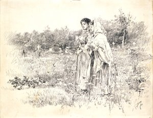 Zwei Mädchen vor einem Grab von Robert Frederick Blum