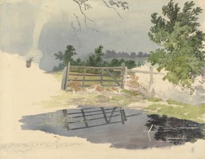 Ein Tor, das sich in einem Teich spiegelt von Robert Hills