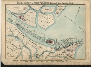 Karte der Belagerung von Fort Pulaski - Savannah River Georgia. 1862 von Robert Knox Sneden