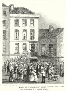 Pater Mathew spricht von den Stufen seines Hauses am Charlotte Quay, Cork, vor seiner Abreise nach Amerika von Robert L. Stopford