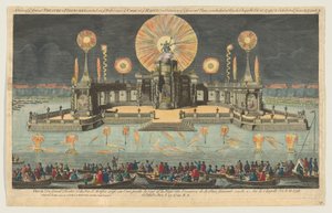 Ansicht des großen Theaters und Feuerwerks auf dem Wasser in der Nähe des Hofes in Den Haag, 1794