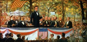 Abraham Lincoln und Stephen A. Douglas debattieren in Charleston, Illinois am 18. September 1858, 1918 von Robert Marshall Root