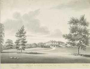 Moseley Court: Sepiawaschzeichnung, 1837 von Robert Noyes