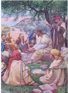 Jesus lehrt seine Jünger zu beten, aus Das Bibelbilderbuch, veröffentlicht von Thomas Nelson, ca. 1950